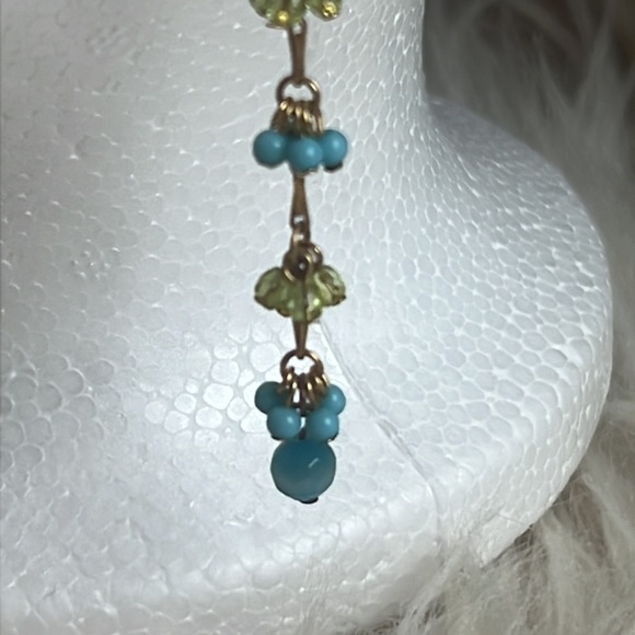 14k Gold filled Turquoise & Citron beaded dangle earrings - Picture 4 of 9
